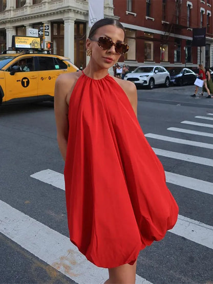 vzyzv  -  Halter Round Neck Solid Color Off Shoulder Dresses Casual Sleeveless Pocket Women's Dress Summer High Street Ladies Vestidos