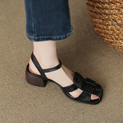 vzyzv  -  Closed Toe Shoes Woman Summer Sandal Roman Style Women Sandals Retro Lady Sheepskin Spring Shoes Vintage Gladiator One Strap