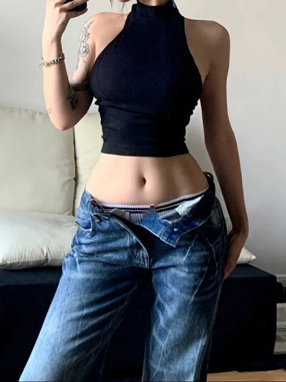 vzyzv  -  Women Korean Fashion Vintage Classical Chic Jeans Straight Leg Simple Jeans Grunge Harajuku Blue Denim Pants Y2k Tide Aesthetic