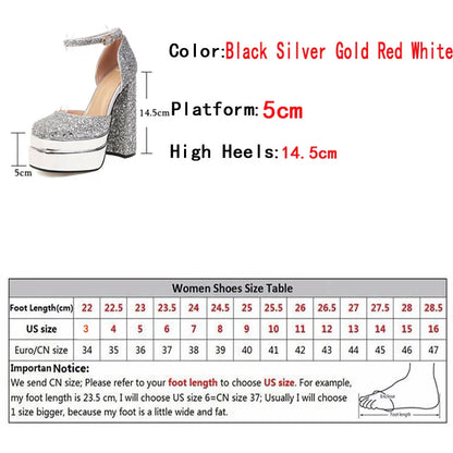 TAVIMART  -  New Fashion Glitter Sequined Cloth Women Pumps Platform Chunky High Heels Sexy Party Wedding Banquet Shoes Size