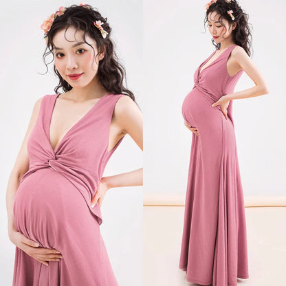 nvxiot  -  Classic Slim Maternity Photography Dresses Soft Sexy Solid Pregnant Women's Photo Shoot Dress Sleeveless Elegant Gravide Clothes