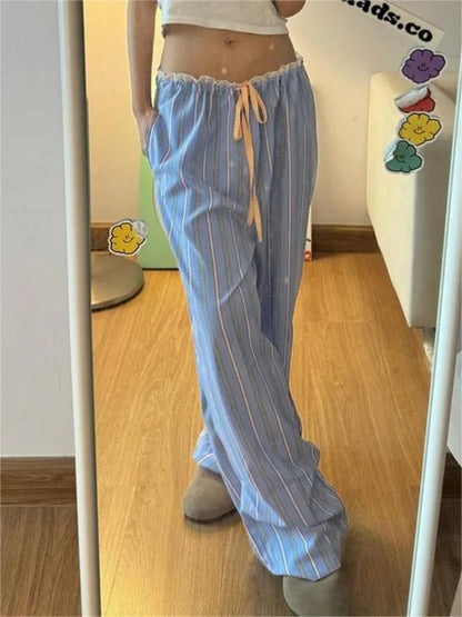 vzyzv -  Y2k Vintage Striped Sports Sweatpants Baggy Woman Korean Style Jogger Trousers Japanese Harajuku Streetwear Gyaru Summer