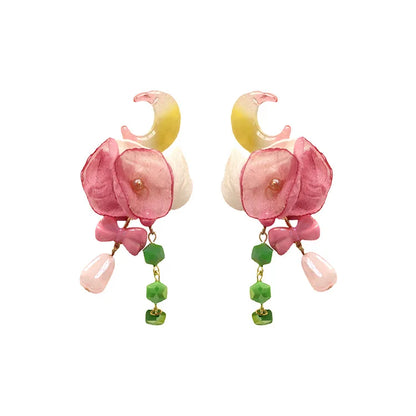 vzyzv -  Summer Rose Red White Petals Gradual Change Crescent Earrings Exaggerated Color Green Korean Earrings Piercing 2024 New