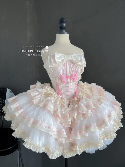 vzyzv -  New 2024 Spring Summer Lolita Sweet Girl Women's Strapless Princess Dress Big Bow Lace Ruffled Pettiskirt Mini Party Dresses