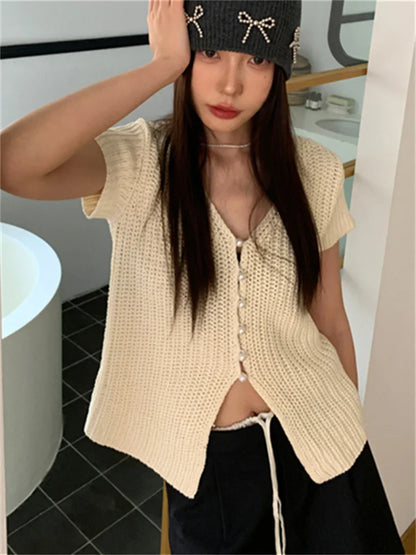 TAVIMART  -  Chic Retro OL Sweaters Women Office Lady High Street Loose V-Neck 2024 New Slim Knitted All Match Coats Daily