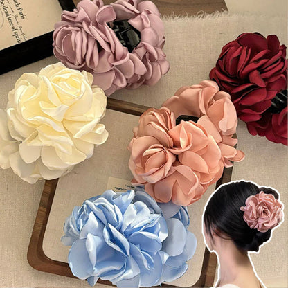 vzyzv -  Fashion Boho Satin Rose Flower Large Hair Claw Clip For Women Spring Summer Beach Trendy Design Korean Colored Hairpin Headdress