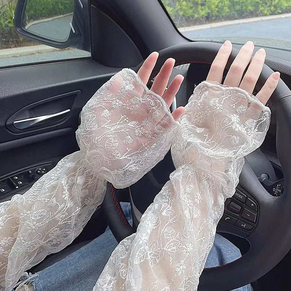 vzyzv -  INS White Lace Sunscreen Sleeves Long Fingerless Summer Hollow Arm Sleeve Elastic Mesh Tulle Arm Sleeve Mittens Covered Cuffs