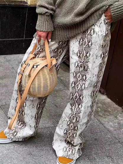 vzyzv  -  Women's Snake Patterned Pants Summer Loose High Waisted Retro Chic Niche Casual Temperament Commuting Wide Leg Pants