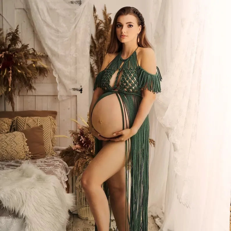 nvxiot  -  Macrame Maternity Dress  for photo shoot, bohemian rope dress, boho gown for pregnancy session,