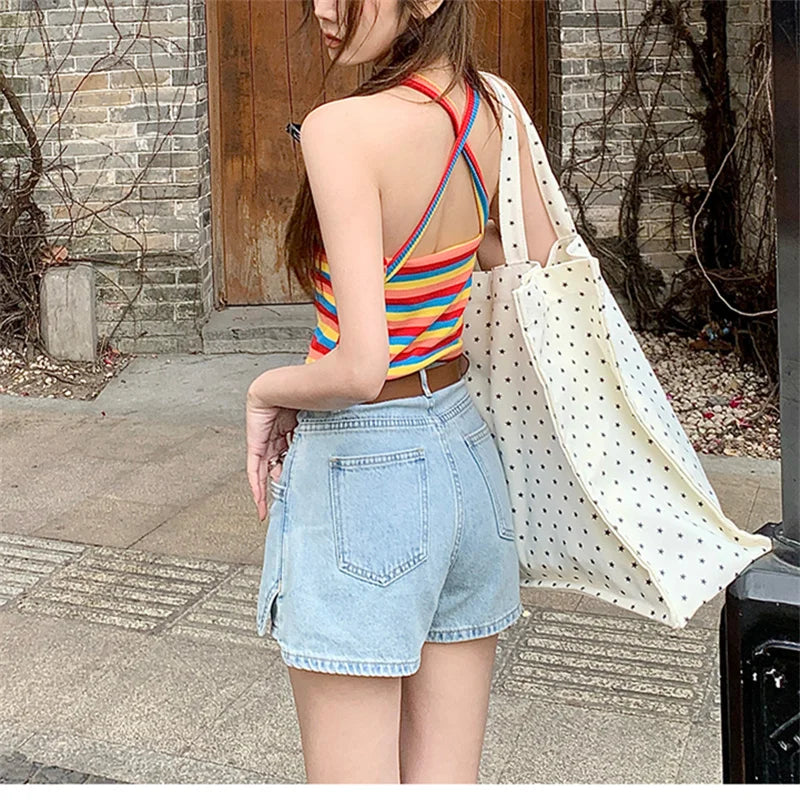 vzyzv  -   Women's Light Blue High Waisted Denim Shorts Summer Young Girl Vintage American Street Style Female Loose Mini Jeans