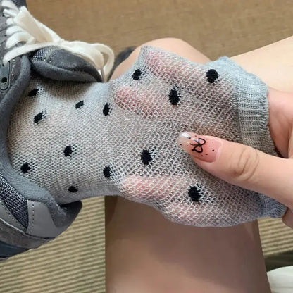 vzyzv -  Summer Thin Bow Dot Lace Mid Tube Socks Versatile Mesh Hollow College Style Sweet Stacked Socks Japanese JK Calf Socks for Women