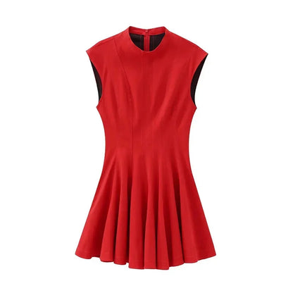 vzyzv  -  Three Color Sleeveless Mini Pleated Dress Women Fashion Elegant Solid Slim Evening Party Short Dresses Lady Chic Street Vestidos