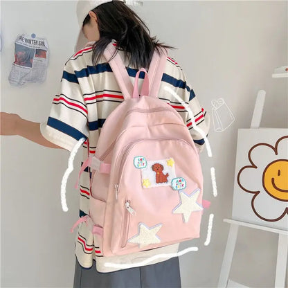 vzyzv  -  Japanese Cartoon Dog Star Patchwork Backpack Korean Y2k Cute High-capacity Sweet Girl Schoolbag Fahion Mochilas Para Mujer