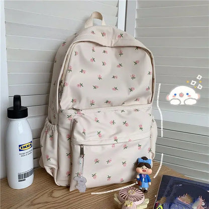 vzyzv  -  Korean Version of Ins Fengshen Small Fresh Schoolbag Female High School Student Backpack Japanese Floral Soft Girl Backpack