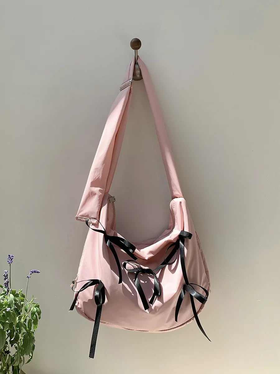 vzyzv -  Sweet Girls Bowknot Nylon Shoulder Women Bag Korean Niche Design Bow Summer Travel Beach Bag Female Totes Bags for Women Handbag