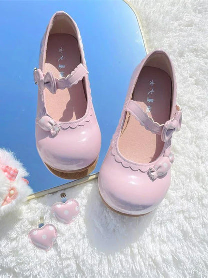 nvxiot  -  Japanese Kawaii Mary Janes Shoes Women Heart-shaped Sweet Lolita Flats Shoes Ladies Shallow Bow Chic Casual Shoes 2024 Summer