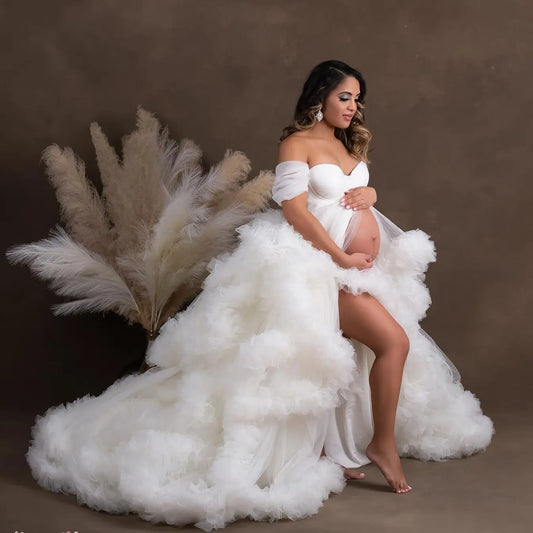 nvxiot  -  Elegant White Maternity Dress for Photoshoot Pregnancy Photography Gowns Babyshower Dresses Bathrobe Wear Custom Made