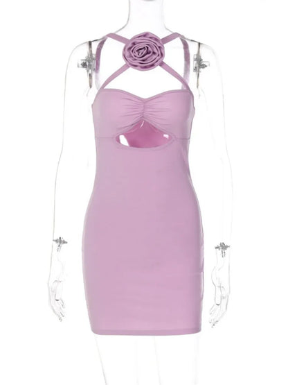 vzyzv  -  Women's Hollow Out Mini Dress, Sleeveless Bodycon Dress, One Piece Outfits, Light Purple Clothes, Sexy Flower, Y2k