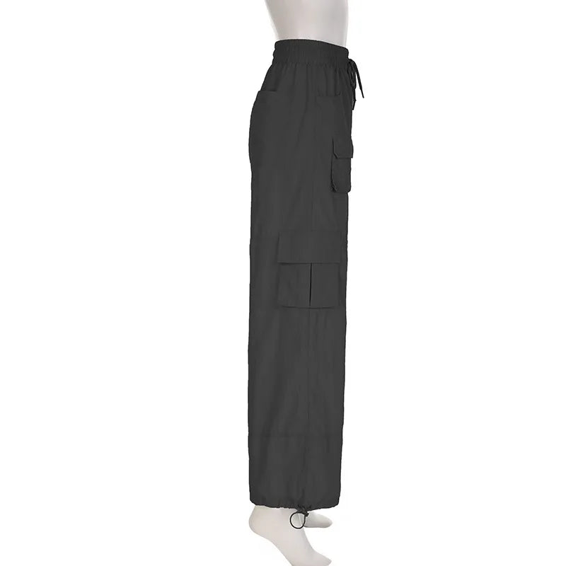 vzyzv -  Thin y2k Street Fashion Multi-Pocket Low Waist Drawstring Pant Women Elastic Waist Cargo Pants Summer Breathable