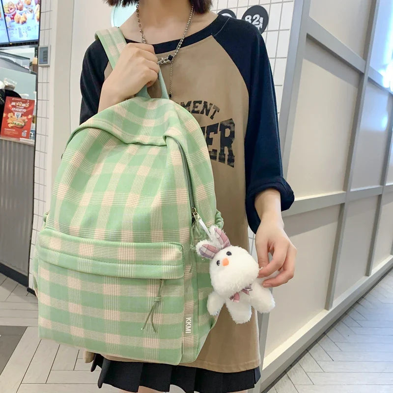 vzyzv  -  New Fashion Lady Lattice Travel School Bag Female Plaid Cute College Backpack Trendy Women Bag Girl Cool Kawaii Laptop Backpack