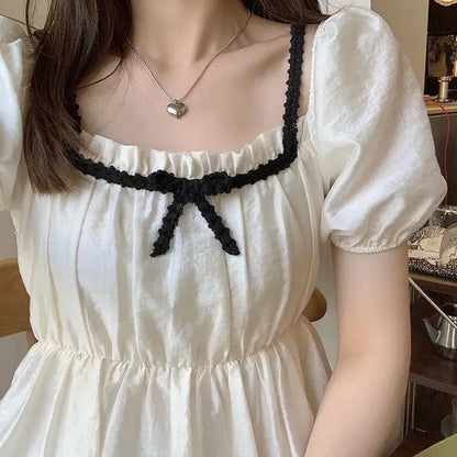 vzyzv  -  Summer Elegant Princess Dress Women Sweet White Party Short Sleeve Fairy Dress Female Casual Vintage Korean Kawaii Dress