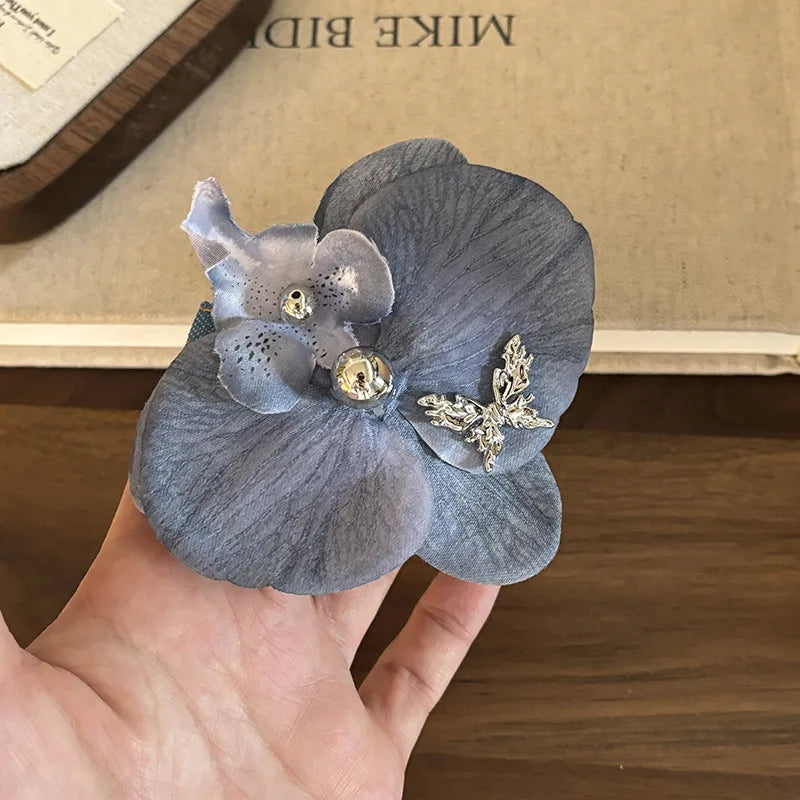 vzyzv  -  Blue Heavy Industry Retro Phalaenopsis Pearl Barrettes Exaggerated Special-Interest Design Bang Side Clip Hairpin Hair Ornaments