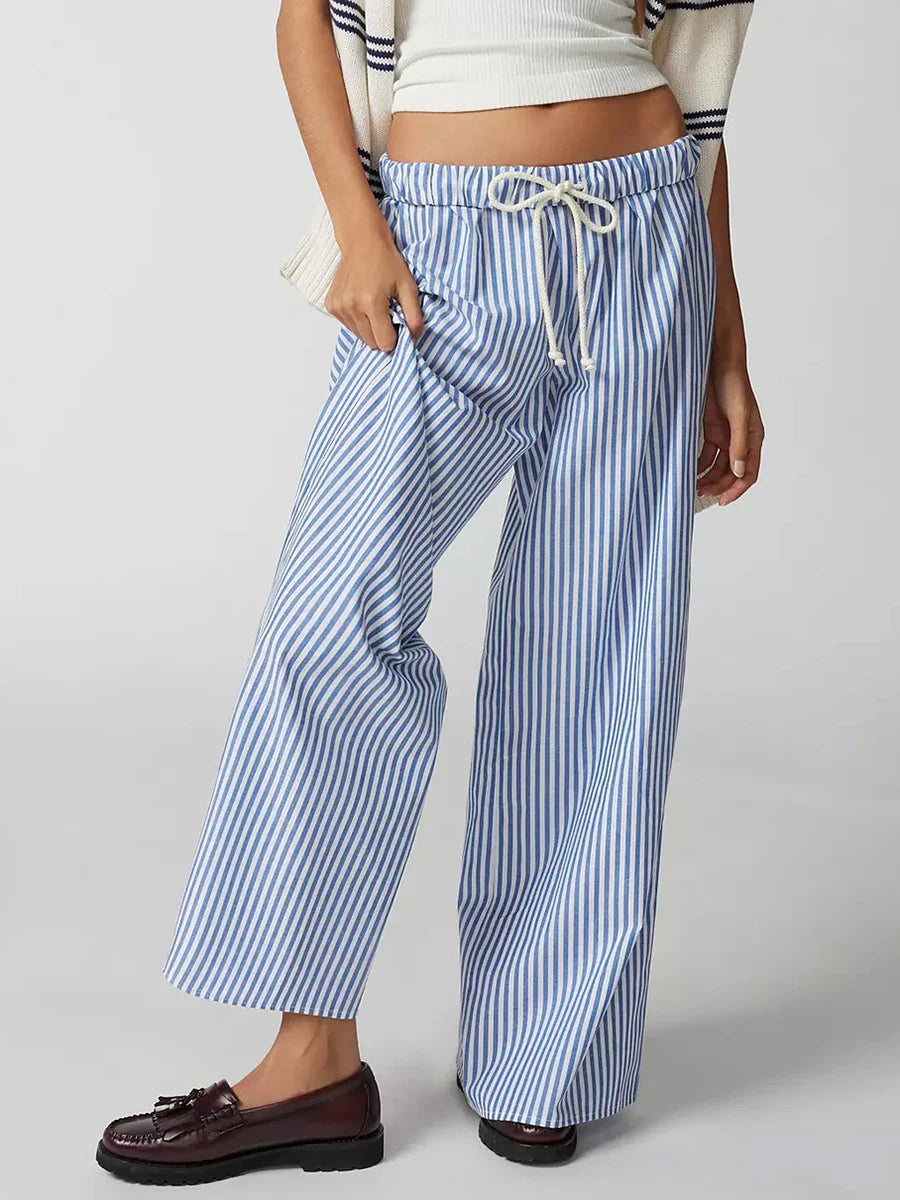 vzyzv -  Summer Striped Casual Pants Women 2024 New Rise Low Waist Chic Drawstring Trouser Simple Fashion Wide Leg Pant Female Bottom