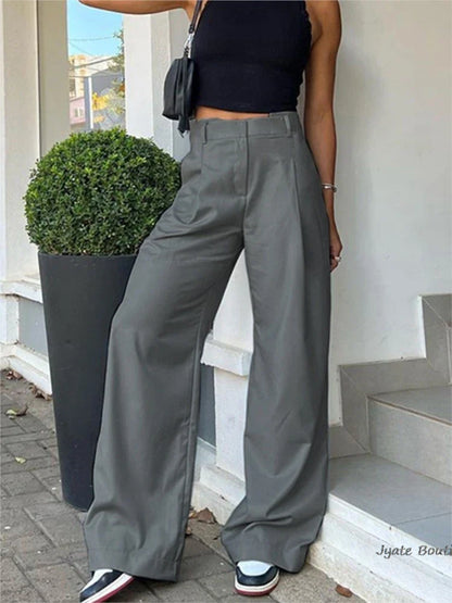 vzyzv -  Spring Summer Casual Hidden Button Wide Leg Pant For Women Fashion Solid Color Office Lady Commuter Simple Straight Long Trouser