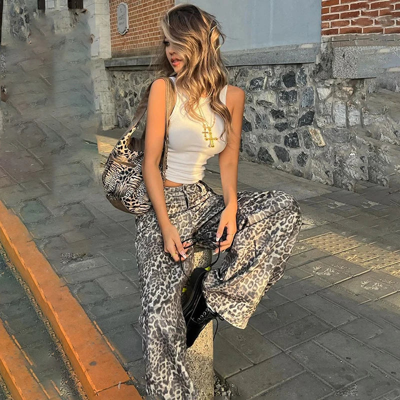 TAVIMART  -  New Leopard Print Retro Straight Long Pants For Women Loose Slightly Flared Trousers Female Streetwear Club Party Pants