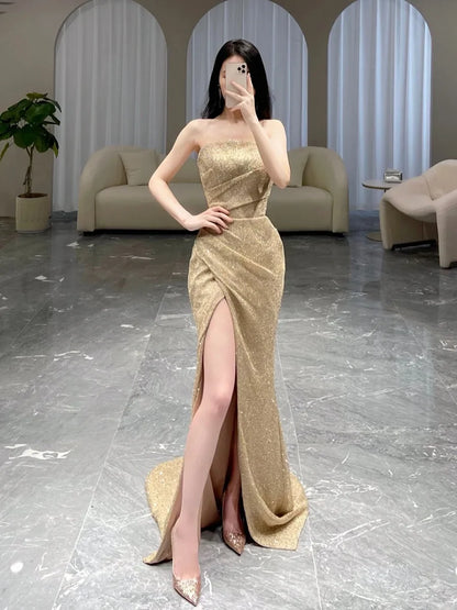 vzyzv  -  New Sexy Tube Top High Split Mermaid Prom Party Dresses Woman Elegant Long Evening Dresses