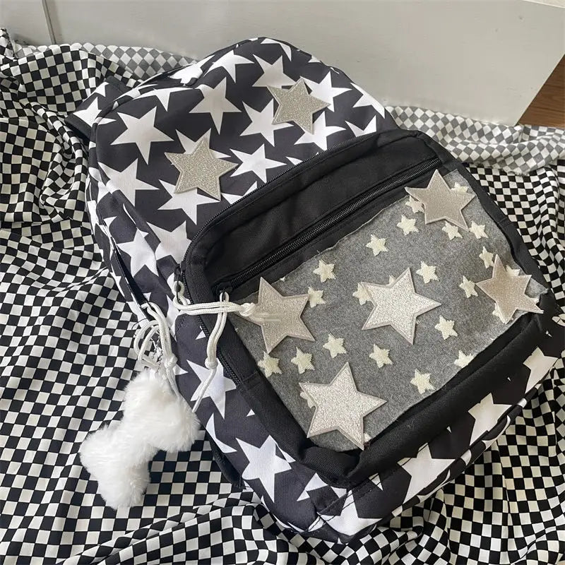 vzyzv  -  Star Spliced Backpack Y2k All Match Student Schoolbag Korean Fashion High-capacity Office Lady Laptop Bag Travel Mochila