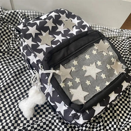 vzyzv  -  Star Spliced Backpack Y2k All Match Student Schoolbag Korean Fashion High-capacity Office Lady Laptop Bag Travel Mochila