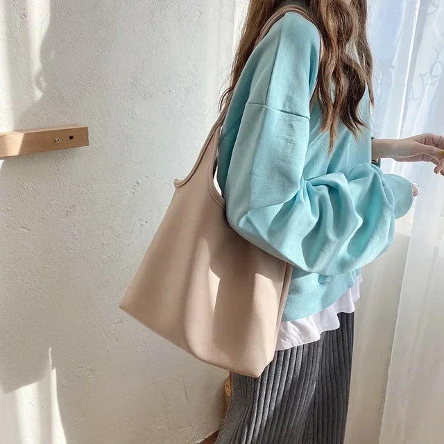 vzyzv  -  Korean Elegant All Match Ins Women Handbags High-capacity Soft Leather Shoulder Bags Casual Solid Fashion Chic Underarm Bag Y2k