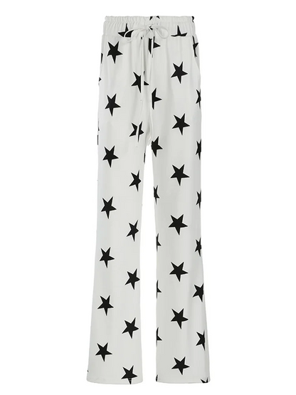 vzyzv  -  Stars Printed Loose Micro Flare Pants Women American Casual Contrasting Trousers Fashion Leisure Clothing For Female