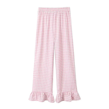 vzyzv  -  Korean Fashion Ruffles Pants Summer New Women Clothing Retro Sweet Plaid Printed Pants High Waist Micro-Raise Casual Trousers