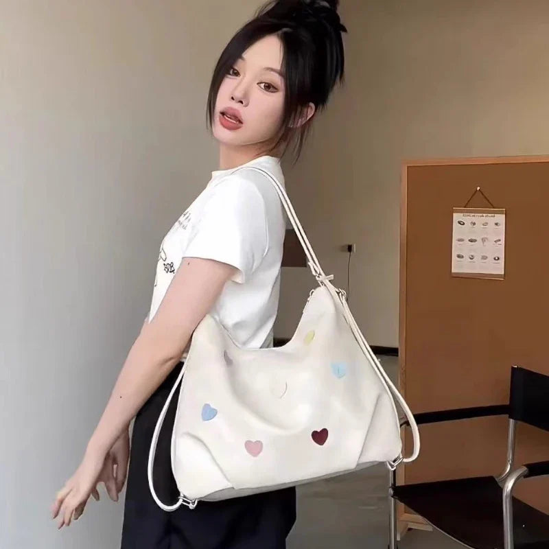 vzyzv  -  Korean Office Lady Elegant Chic Tote Bags Fashion Y2k Aesthetic Casual Heart Underarm Bag Luxury Design Women Shoulder Handbags