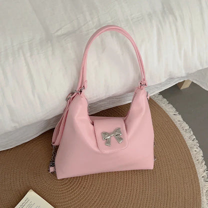 vzyzv  -  Women Fashion Elegant Handbags Office Lady Fairy Chic Bow Underarm Bag Korean Trendy All Match Tender Shoulder Bags Female