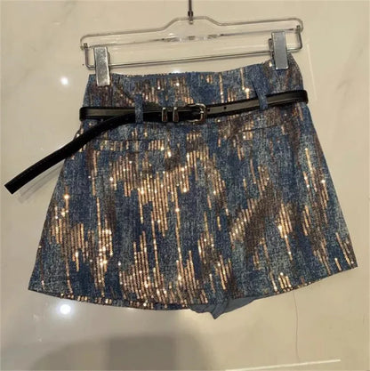 vzyzv  -  Summer New Korean Fashion High Waist Slim A-line Skirt Luxury Irregular Sequins Mini Skirt For Women Y4052