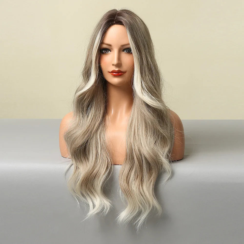 TAVIMART  -  European and American fashion split large wave light and thin natural mixed color light gray full head wig for women wigs