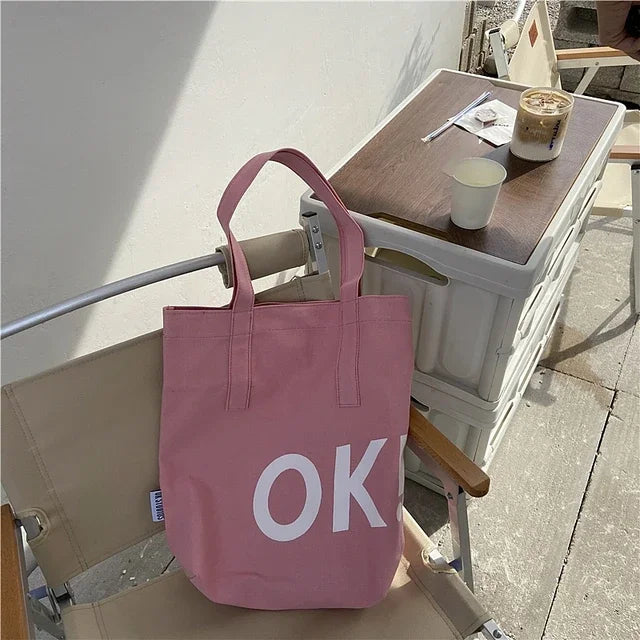 vzyzv  -  Korean Pink Shoulder Bags Women All Match Ins Canvas Tote Bag High-capacity Preppy Sweet Letter Print Handbags Y2k Simple