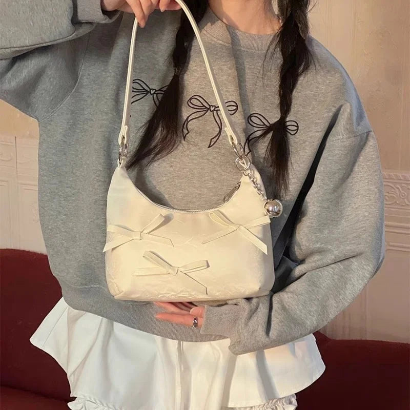 vzyzv  -  Korean Fashion Sweet Bow Underarm Bags Women Silver Commuter Shoulder Crossbody Bag