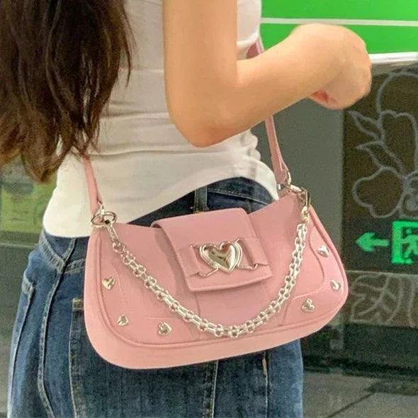 vzyzv  -  Retro Y2K Japanese Genjuku Pink PU Leather Large Capacity Handbag The Single Shoulder Bag Women Bags Purse Crossbody Bag