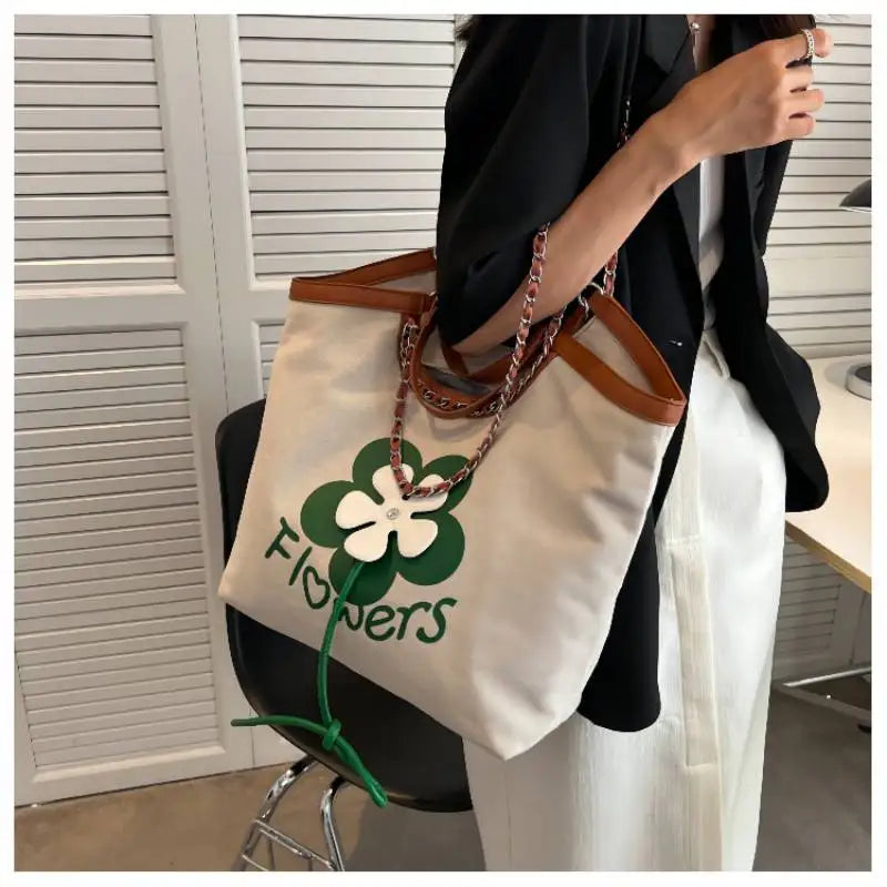 vzyzv  -  Korean Fashion Flowers Embroidery Designe Women Handbags Large Capacity Canvas Tote Bag Simple Female Luxury Shoulder Bag