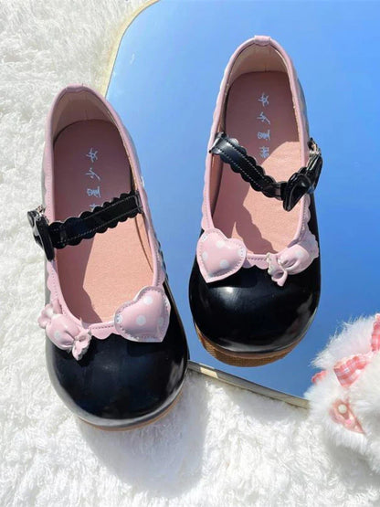 nvxiot  -  Japanese Kawaii Mary Janes Shoes Women Heart-shaped Sweet Lolita Flats Shoes Ladies Shallow Bow Chic Casual Shoes 2024 Summer