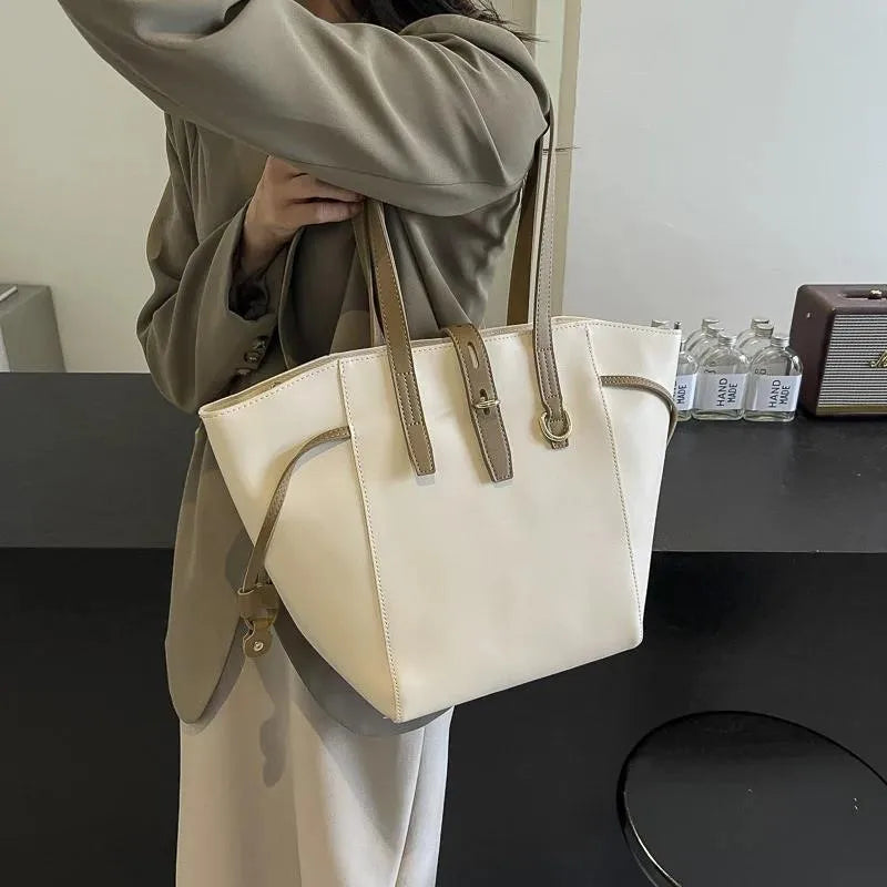 vzyzv  -  PU Leather Large Capacity Shoulder Bags For Women New Korean Fashion High-quality Solid Big Tote Bag Simple Handbags Female