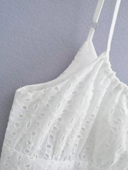 vzyzv  -  Vintage Cotton White Embroidery Strap Lace Dress Women Sexy See through Sleeveless Boho Beach Dresses Summer Vestidos