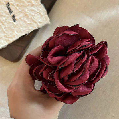 vzyzv -  Fashion Boho Satin Rose Flower Large Hair Claw Clip For Women Spring Summer Beach Trendy Design Korean Colored Hairpin Headdress