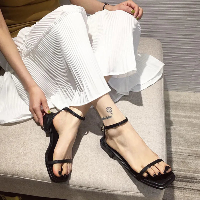 vzyzv -  Summer Red Gold Women Slipper Fashion Narrow Band Ladies Casual Sandal Shoes Square Low Heel Outdoor Dress Gladiator Shoes