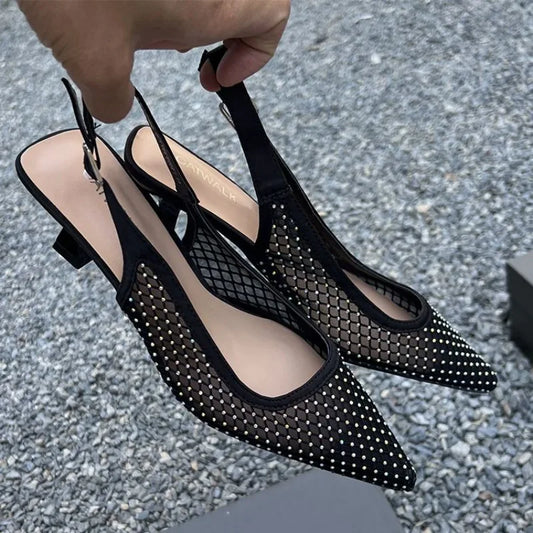 vzyzv  -  Mesh Heeled Sandals Women Shoes Pointed Toe Transaprent Black Elegant Pumps Summer Party Luxury Ladies Shoes