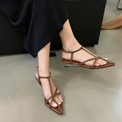 vzyzv -  Summer Brown New Narrow Band Women Sandal Fashion High Weadge Heel Ladies Elegant Gladiator Shoes Outdoor Dress Pumps